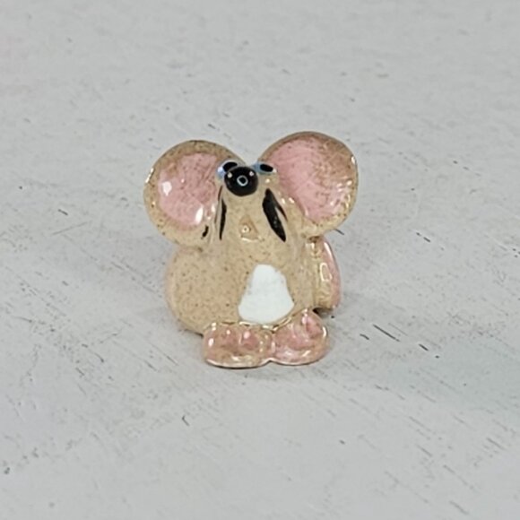 Cute Ceramic Mouse Figurine - Beige & Pink - Handcrafted Miniature - Picture 2 of 8